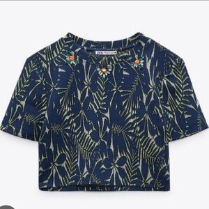 Zara Jeweled Floral Jacquard Crop Top | Size S